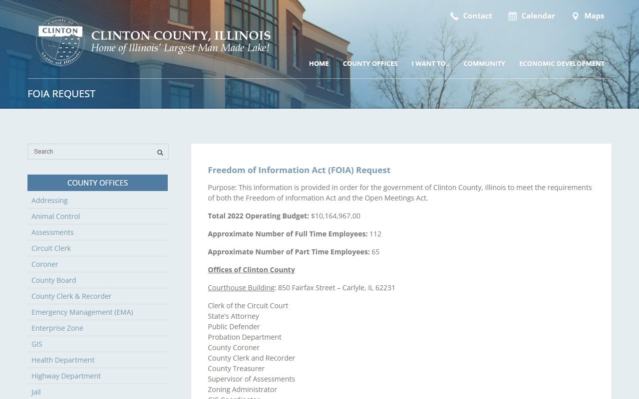 Clinton County FOIA page for jail inmate records requests