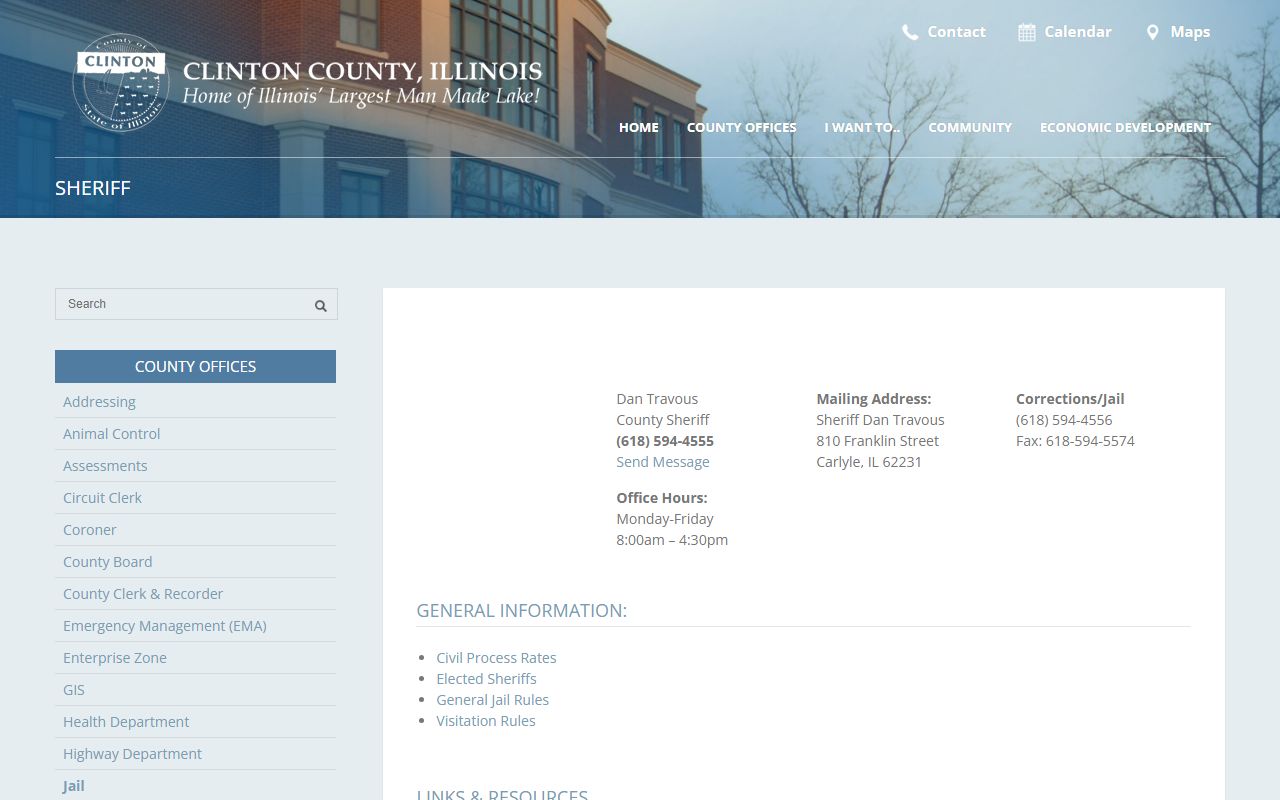 Clinton County Sheriff page for jail inmate population records