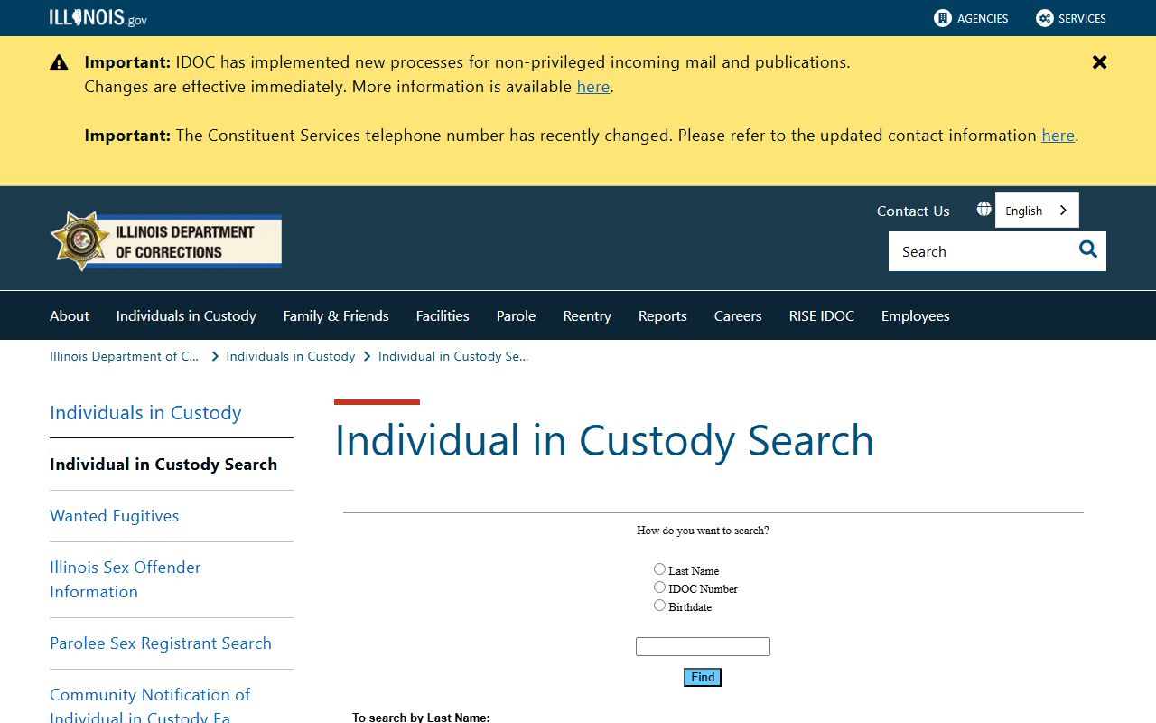 IDOC locator for Clinton County sentenced inmate search